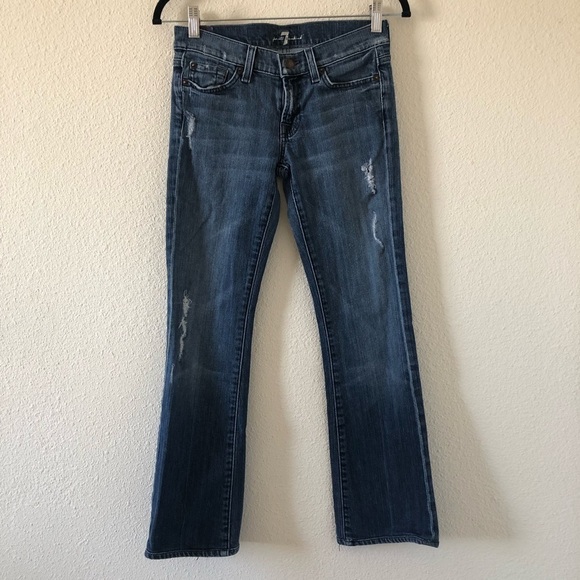 7 For All Mankind Low Rise Distressed Boot Cut Jeans Size 26 - Picture 1 of 7
